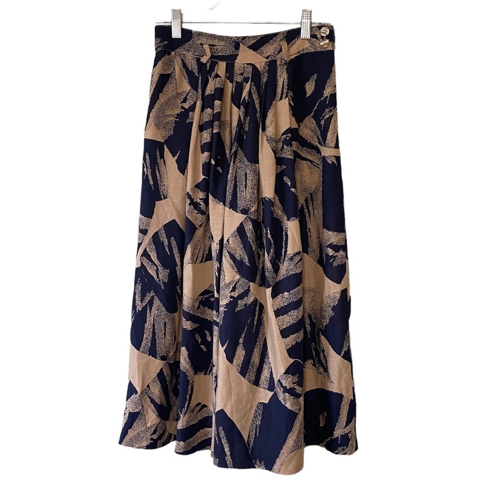 Vintage Hawaiian Skirt Linen Leaf A-Line Full Sz 6P